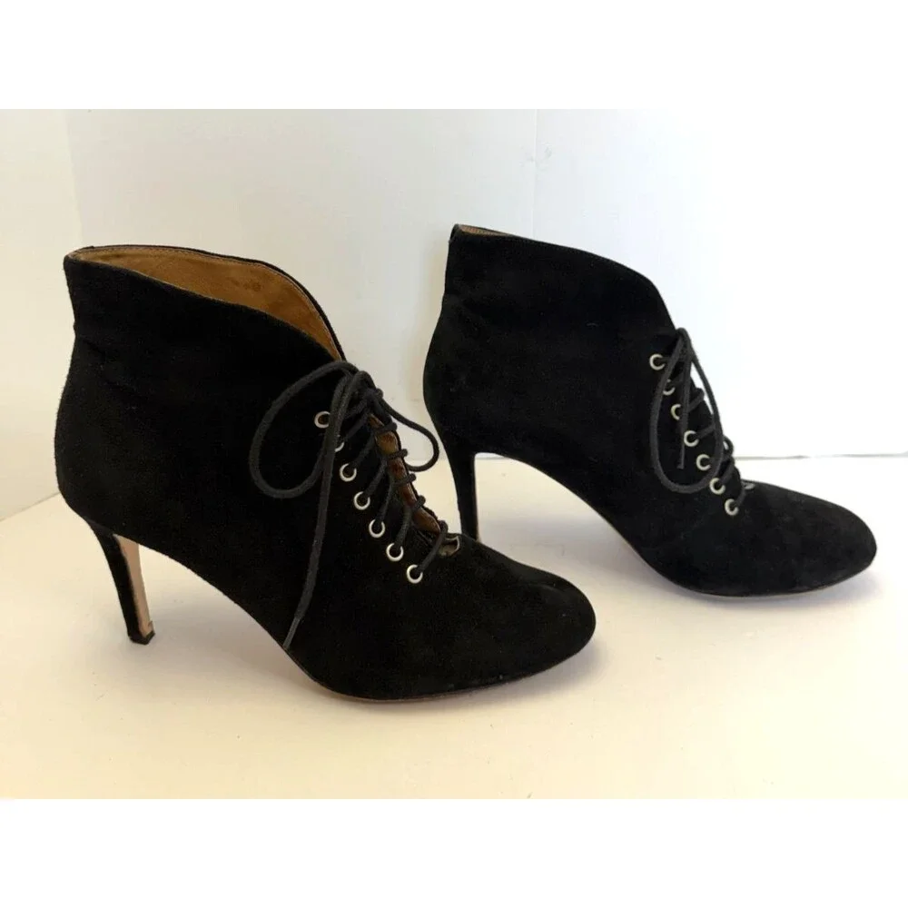 Corso Como Myer Lace Up Heeled Suede Ankle Boot Black Women's Sz 7.5